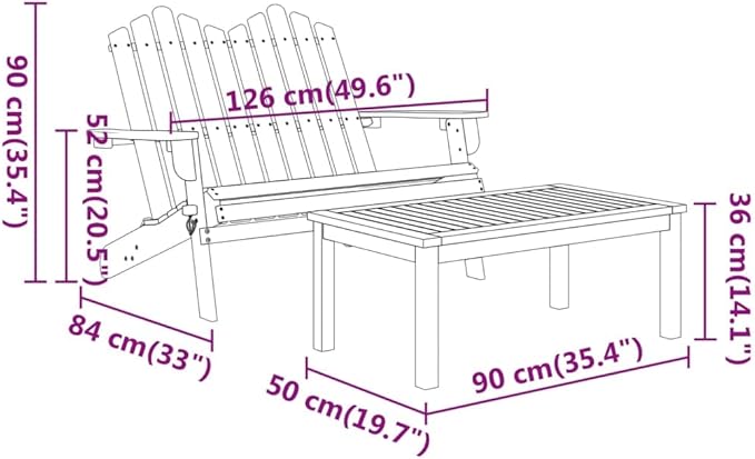 Solid Acacia Wood Foldable Garden Lounge Set of 2 Pieces with Bench and Coffee Table for Outdoor Patio Furniture and Rustic Elegance