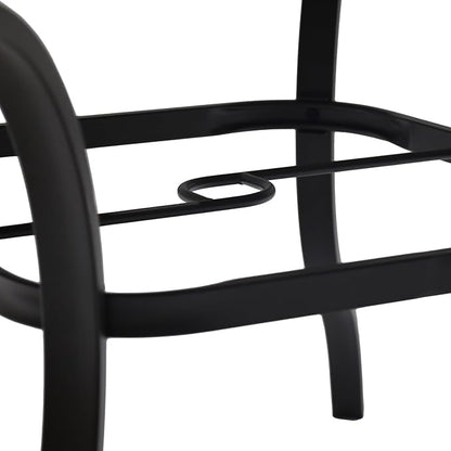 Outdoor Dining Table with Square Wooden-Like PVC Table Top and Umbrella Hole for Bistro, Garden, Poolside, Backyard, Laminated Top Black Metal Steel Frame