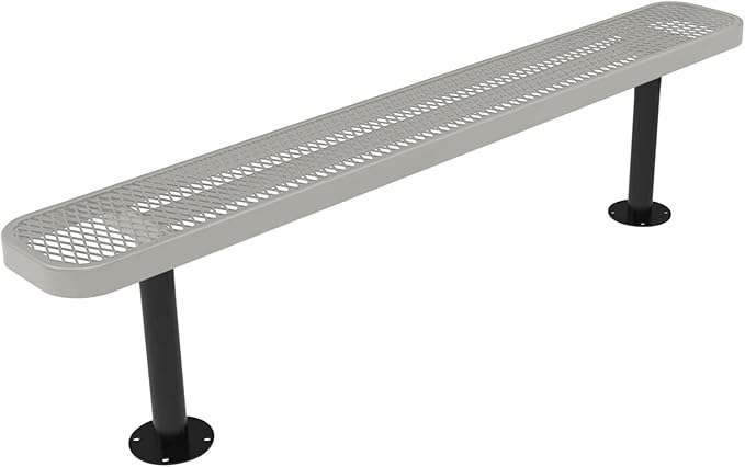 COATEDOUTDOORFURNITURE Heavy-Duty Outdoor Bench Thermoplastic Coated, Expanded Metal, Commercial-Grade Seating, Made in America (Surface Without Back, 6 Ft, Textured Grey)