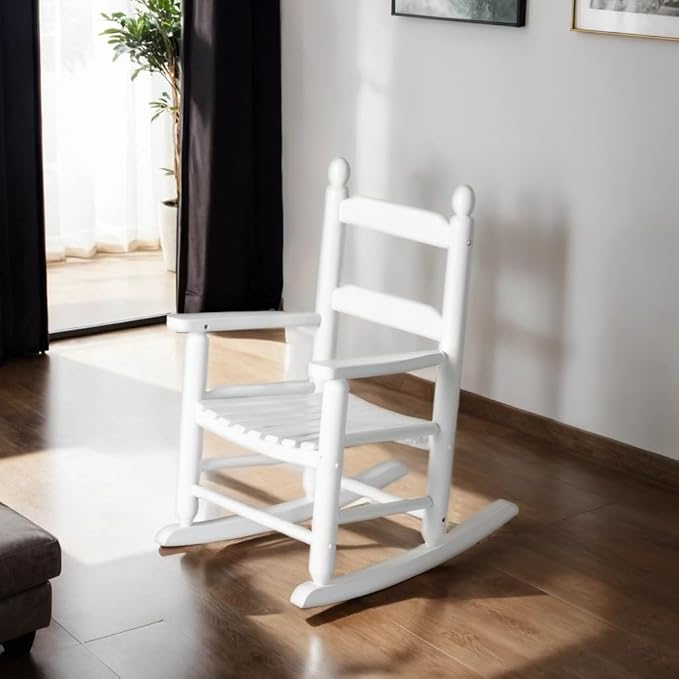 Child Rocking Chair Kids Wooden Rocker Small Baby Toddler Ages 3-6 White Comfy Furniture Outdoor Indoor Reading Room Bedroom Livingroom