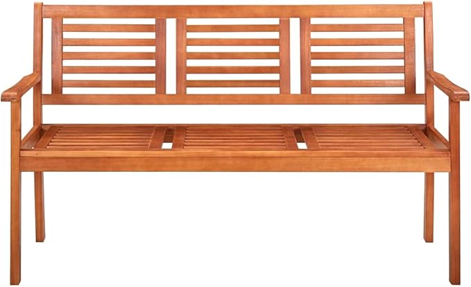 Natural Brown Solid Eucalyptus Wood Large Durable Garden Bench for Outdoor Seating, Traditional Style with Spacious 55.1 Inch Width, Ergonomic Backrest, Weather-Resistant Oil
