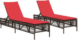 Brown PE Rattan Sun Lounger Set 2, Adjustable Backrest, 30.7" Wide, Steel Frame 535 lbs, Patio Garden Pool, Cushion - Photo 1