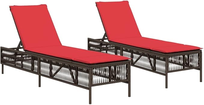 Set of 2 Patio Sun Loungers with Adjustable Backrest, Outdoor Rattan Recliner Chair with Washable Cushions - Photo 2