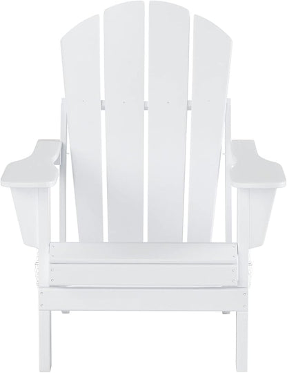 WO Home Furniture 3pc Set - HDPE Poly Adirondack Chair with Ottoman/Footrest and Square Side Table, All Weather and UV Resistant for Outdoor Patio Backyard, Garden, White