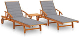 Brown Solid Acacia Wood Large Foldable Sun Lounger Set with Table 2 Loungers Outdoor Furniture for Patio Garden - Photo 1