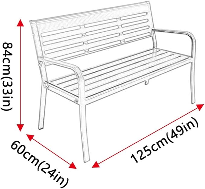 Metal Garden Bench 2-Seater, Aluminum Park Bench with Backrest and Armrests, Weatherproof Outdoor Furniture Loveseat(Metallic)