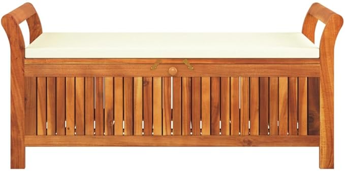 Garden Storage Bench Cream White, Natural Wood Patio Bench Outdoor Benches for Lawn Balcony
