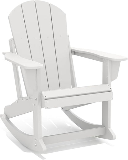 GREENVINES Adirondack Rocking Chair | HDPE Plastic | Porch Rocker | Chair for Outdoor Patio Deck | All Weather | White