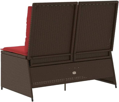 Adjustable Reclining Garden Bench 42.5" Brown PE Rattan Loveseat, Powder-Coated Steel Frame, Removable Cushion, Modern Outdoor Patio Furniture for Balcony Porch Backyard