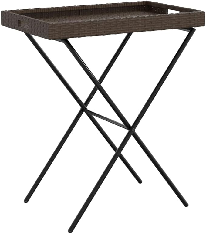 Folding Tray Table, Outdoor coffee table Outdoor Dining Table Outdoor side table Patio table Patio Bistro Accent Table Suitable for Garden Patio Backyard Deck Brown 25.6"x15.7"x29.5" Poly Rattan