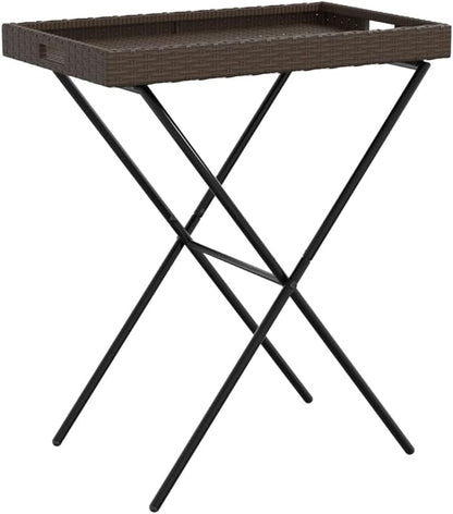 Folding Tray Table, Outdoor coffee table Outdoor Dining Table Outdoor side table Patio table Patio Bistro Accent Table Suitable for Garden Patio Backyard Deck Brown 25.6"x15.7"x29.5" Poly Rattan