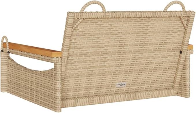 Single Patio Seating Beige, 24.4 x 24.8 x 15.7 in Poly Rattan Garden Seat with Powder-Coated Frame, Contemporary Balcony Loveseat for Small Outdoor Spaces, Quick Assembly