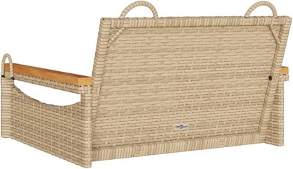 Patio Swing Bench Single Seater Outdoor Modern Beige Synthetic Rattan with Powder Coated Steel Frame Compact Design for Garden Balcony Terrace