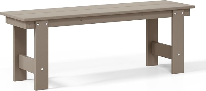 WestinTrends Ashore Outdoor HDPE 48" Modern Backless Patio Bench, Weathered Wood
