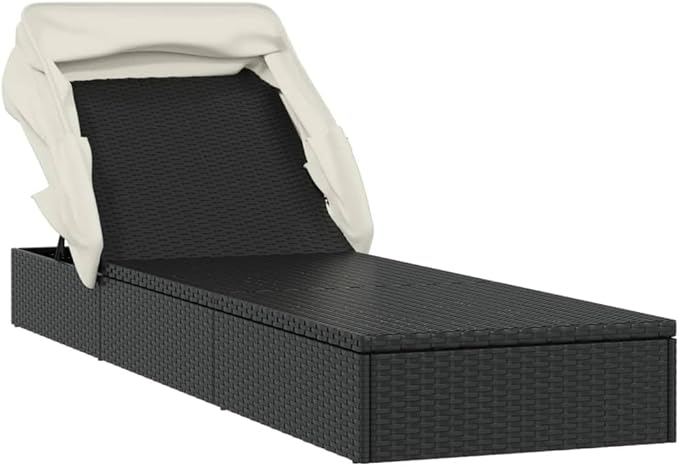 Sunbed Black Poly Rattan 83.9 in x 24.8 in x 38.2 Foldable Outdoor Chaise Lounge Garden Chair for Gardens backyards - Photo 3