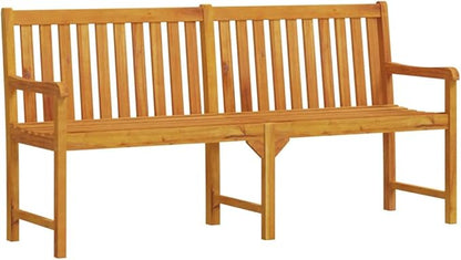 70.9 Inch Solid Acacia Wood Garden Bench, Outdoor Patio Seating, Rustic Natural Finish Wooden Bench for Backyard, Deck, and Terrace, Weather-Resistant Bench for 3 Persons