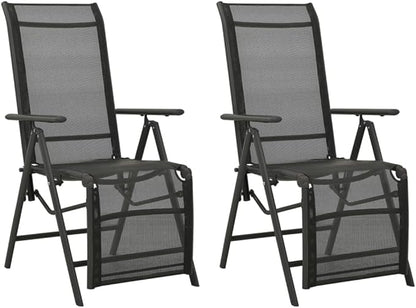 vidaXL Set of 2 Reclining Patio Chairs - Outdoor Comfort with Adjustable Backrest and Footrest - Modern Design Lounge Chairs with Durable Powder-Coated Aluminum Frame and Breathable Textilene - Black