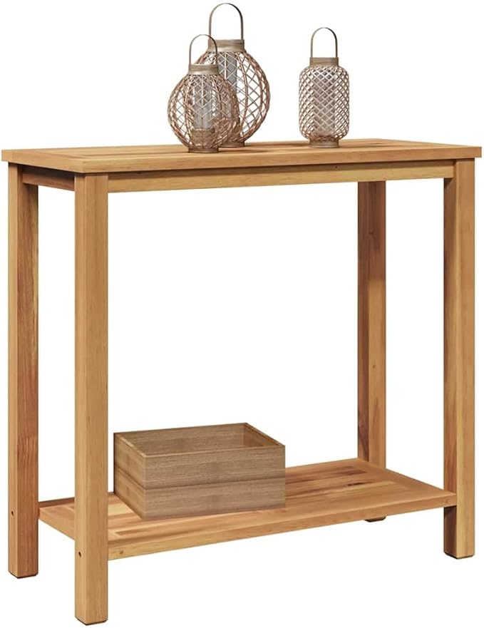 Solid Teak Wood Console Table 33.46 x 13.78 x 29.53 in Brown for Outdoor Patio Garden with Storage Space Modern - Photo 3