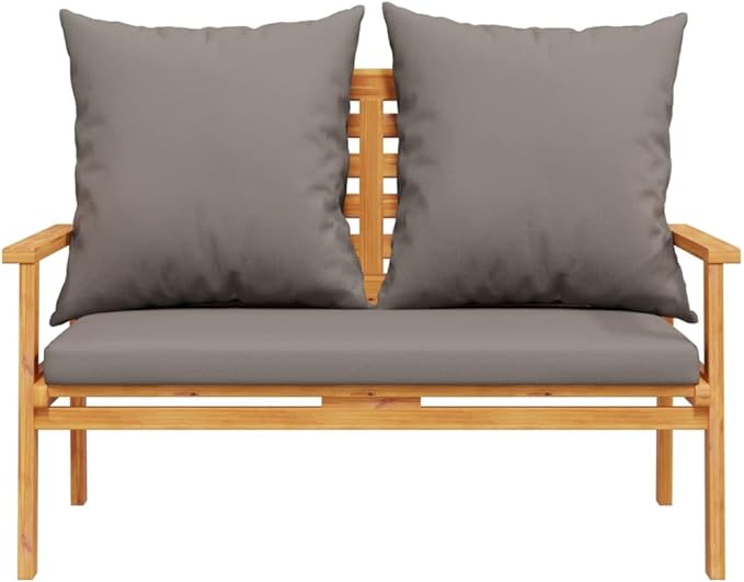 Dark Grey Solid Acacia Wood Garden Sofa Bench 47.2 Inch Long Outdoor Patio Seating with Cushion Modern Design Durable Construction Weather Resistant Comfortable Lounge
