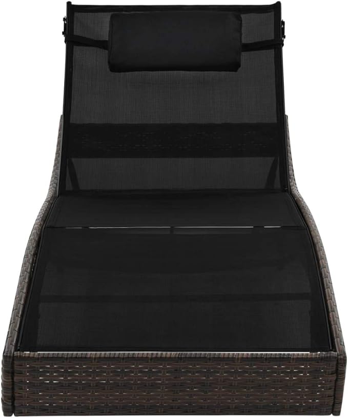Adjustable Chaise Lounge, 83.9"x27.6"x36" Brown PE Rattan Lounger w/Pillow, Textilene Fabric - Photo 4