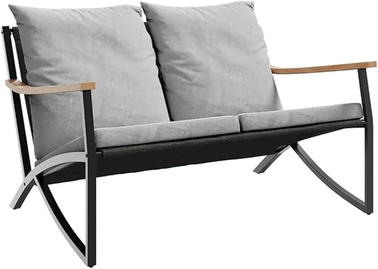 Outdoor Garden Bench, 47.2-Inch 2-Seater Patio Loveseat with Cushions, Modern Metal Powder-Coated Steel Bench for Backyard, Porch, Balcony, Black