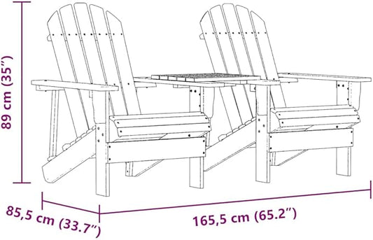 Solid Fir Wood Adirondack Chair Set of 2 with Matching Table, Ergonomic Outdoor Garden Patio Furniture for Relaxation, Natural Wood Construction, Durable and Comfortable