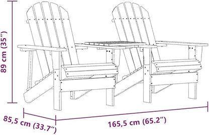 Fir Wood Adirondack Chair Set of 2 with Table 33.7 x 65.2 x 35 in Rustic Brown Outdoor Patio Chairs Ergonomic Backrest for Garden Porch Balcony Deck Seating up to 242 lbs