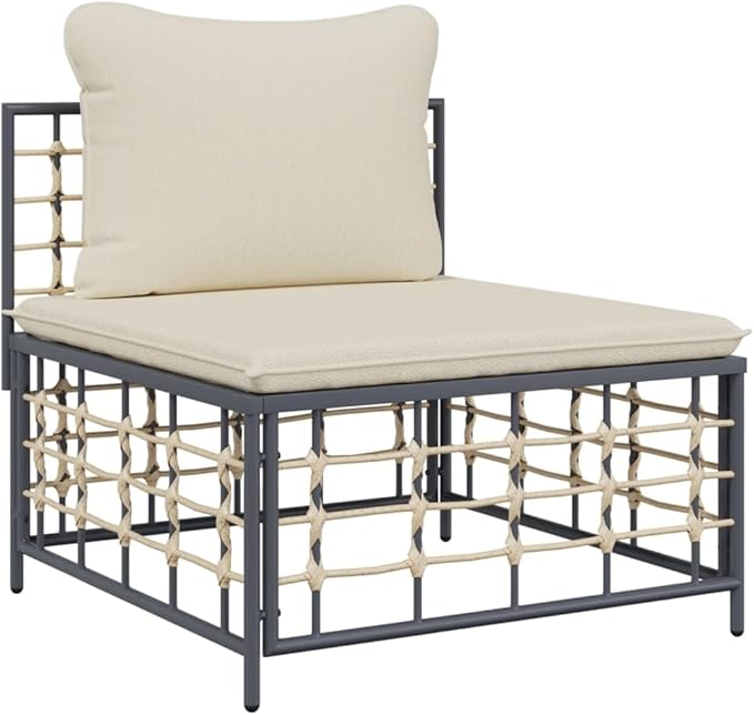 Garden Middle Sofa Anthracite, Modular PE Rattan Patio Chair, Outdoor Wicker Seat with Comfortable Cushions for Balcony - Photo 3