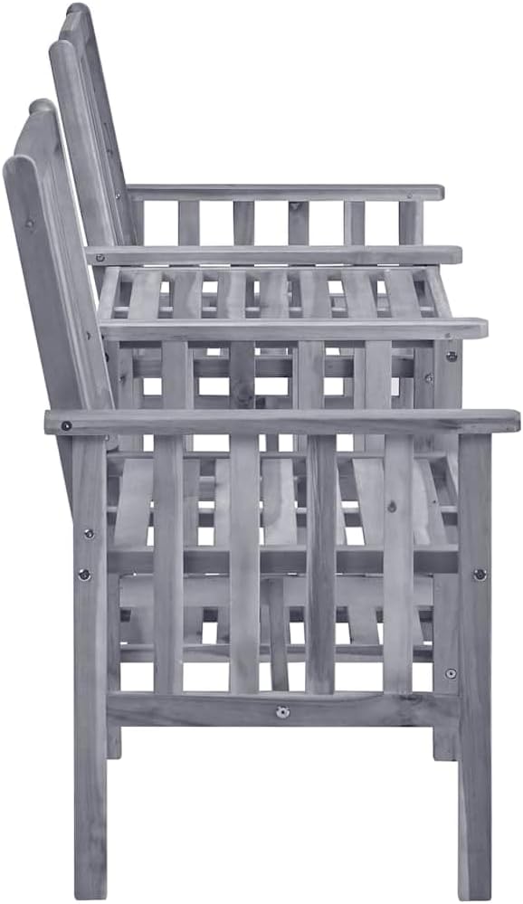 Grey Acacia Wood Garden Chair Set with Tea Table, 2 Chairs and Removable Cushions, Weather-Resistant Outdoor Furniture for Patio, Rustic Design Comfortable Seating
