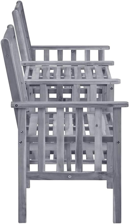 Grey Acacia Wood Garden Chair Set with Tea Table and Cushions for Outdoor Relaxation, Includes Two Armchairs and a Stylish Table for Patio, Balcony, or Garden Use, Durable