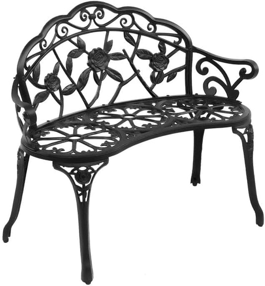 NOLLAM Outdoor Bench 38.5 inch Patio Outdoor Garden Bench Cast Aluminum Metal Loveseat Chairs Antique Finish Park Chair Courtyard Decoration Accent Seat Furniture for Park Yard Porch,Lawn Balcony, 1