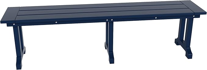 WestinTrends Malibu 65" Outdoor Dining Bench, All Weather Resistant Poly Lumber Patio Garden Bench Trestle Long Bench for Both Outdoor and Indoor, Navy Blue