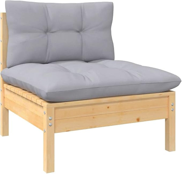Patio Middle Sofa with Gray Cushions Solid Pinewood Outdoor Chairs Furniture Outdoor Patio Furniture Set Suitable for - Photo 1