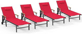 Ciokea Outdoor Lounge Chair with Pillow Set of 4, 5-Position Chaise Lounge with Wheels & Armrests - Photo 1