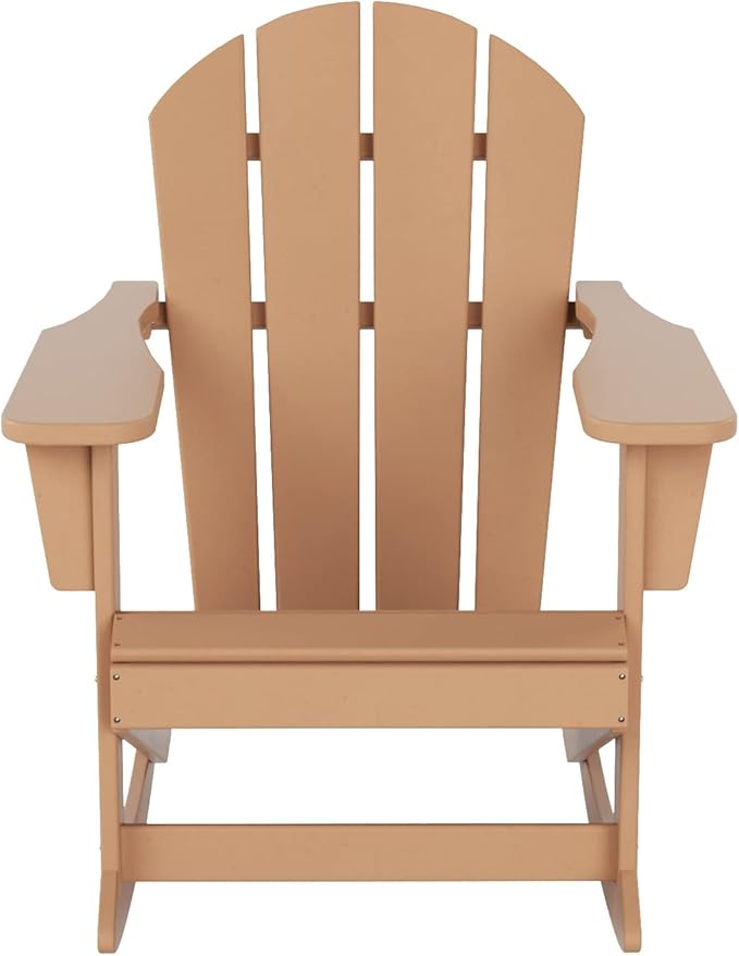 WO WESTIN OUTDOOR HDPE Laguna Outdoor Rocking Poly Adirondack Chair with Side Table 3-Piece Set, Teak
