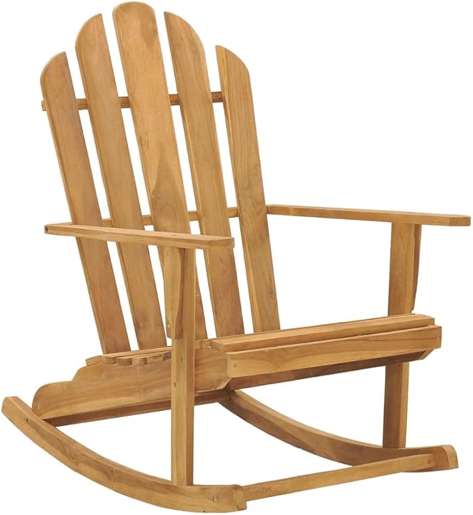 Set of 2 Adirondack Rocking Chairs, Solid Teak Wood Outdoor Rockers with Oiled Finish, Ergonomic Contoured Seat for Patio, Garden, and Balcony, Weather-Resistant Brown Furniture