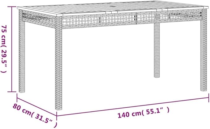 Contemporary Rectangular Garden Table Black and Brown Outdoor Dining Set with Acacia Wood Top and Poly Rattan Seating - Photo 2