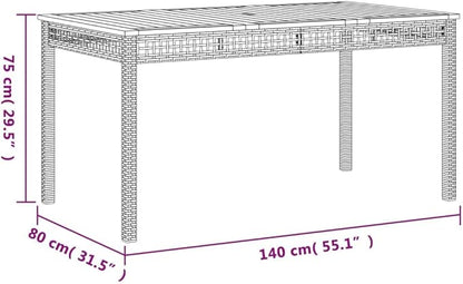 Contemporary Rectangular Garden Table Black and Brown Outdoor Dining Set with Acacia Wood Top and Poly Rattan Seating for 6 People