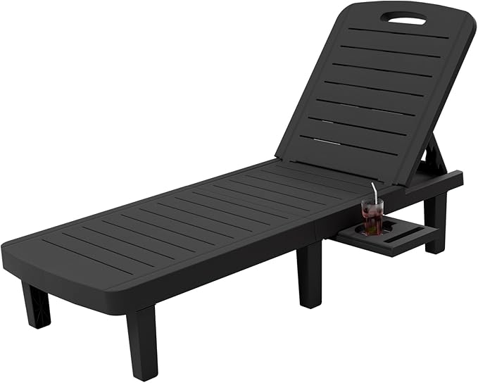 UPDATIO Outdoor Lounge Chair, Resin 5-Position Adjustable Reclining Chaise Lounge, Waterproof Patio Chairs for Pool, Beach, Lawn, and Garden