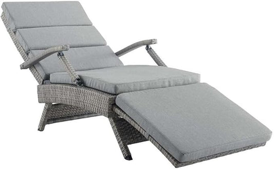 Modway Envisage Outdoor Patio Wicker Rattan Chaise Lounge in Light Gray Gray