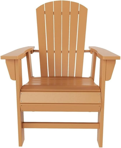 Costaelm Outdoor Adirondack Chair, HDPE Patio Balcony Pool Chair, Modern Front Porch Fire Pit Backyard Chair, Garden Resin Lounge Chair for Outside, Teak