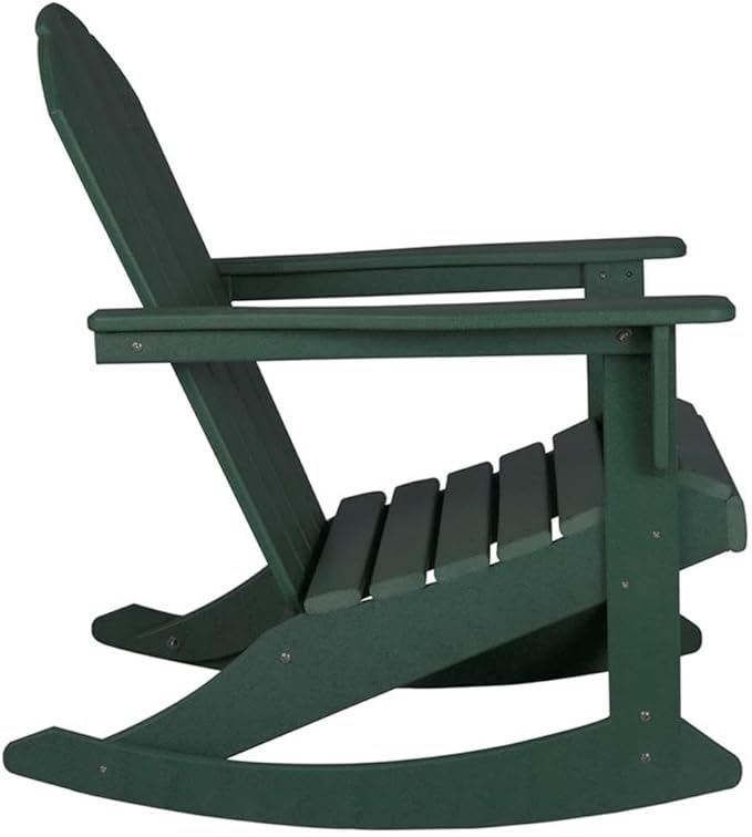 Costaelm Outdoor Adirondack Chair, All Weather Resistant Classic Balcony Chair and Fire Pit Chairs, Adirondack Plastic Outdoor Porch Furniture Rocking Chair High Back HDPE Poly Lumber, Dark Green