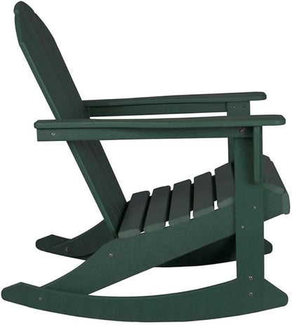 Costaelm Outdoor Adirondack Chair, All Weather Resistant Classic Balcony Chair and Fire Pit Chairs, Adirondack Plastic Outdoor Porch Furniture Rocking Chair High Back HDPE Poly Lumber, Dark Green