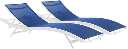 Modway Glimpse Outdoor Patio Mesh Chaise Lounge Set of 2 in White Navy
