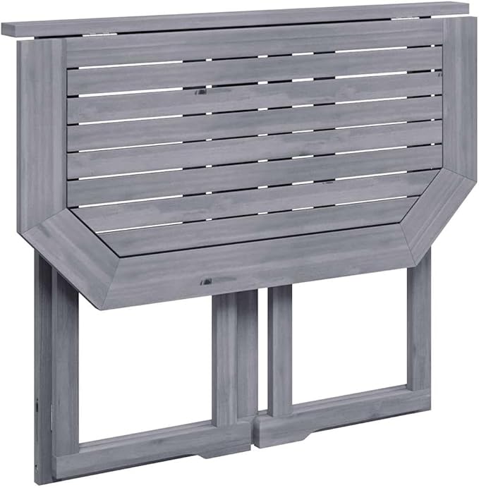 Balcony Table Grey Solid Acacia Wood Coffee Tables Outside Table for Picnic Backyard 35.4 x 19.7 x 29.1 in - Photo 4