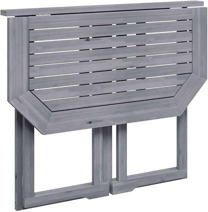 Balcony Table Grey Solid Acacia Wood Coffee Tables Outside Table for Picnic Backyard 35.4 x 19.7 x 29.1 in