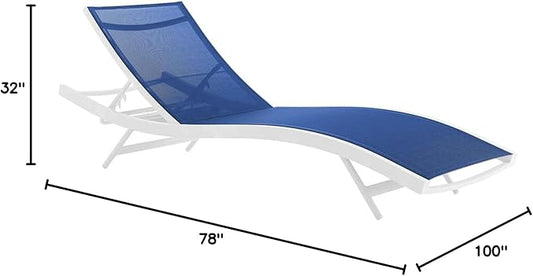 Modway Glimpse Outdoor Patio Mesh Chaise Lounge Set of 4 in White Navy