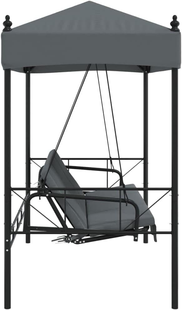 Outdoor Garden Swing Bench with Canopy and Cushions, 3-Seater Patio Swing Bed, Durable Powder-Coated Steel Frame - Photo 6