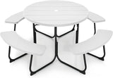 Round Picnic Table for Outdoors, 8 Person Outdoor Picnic Tables & Benches Set with Umbrella Hole - Photo 1