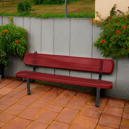 COATEDOUTDOORFURNITURE Coated Outdoor Furniture Heavy-Duty Outdoor Bench Thermoplastic Coated, Expanded Metal, Commercial-Grade Seating, Made in America (Inground with Back, 6 Ft, Textured Burgundy)